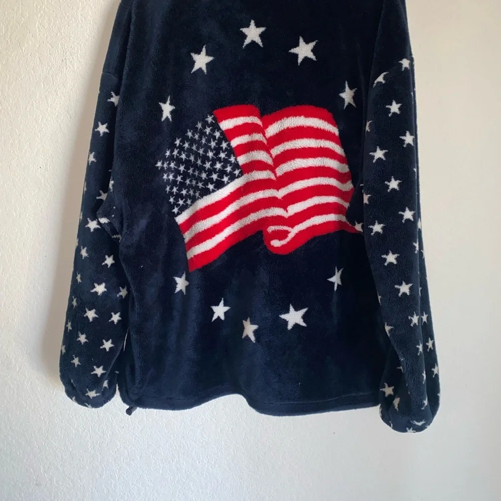 Vintage USA Logo Flag Patriotic Fleece Red White Blue Zip Up Graphic Jacket L